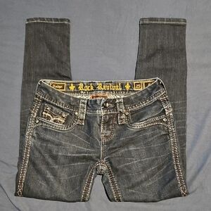 Rock Revival Dark Denim Skinny Leg Jeans with Contrast Stitching